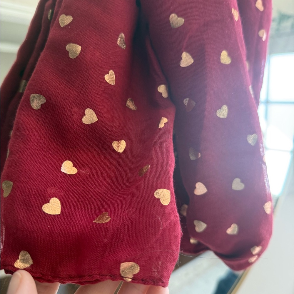 Crimson Red Oblong Scarf with Gold Hearts - Picture 3 of 3